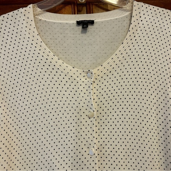 Talbots Charming Cardigan Ivory White Black Mini Dot Cotton Sweater plus size 2X - Picture 7 of 14
